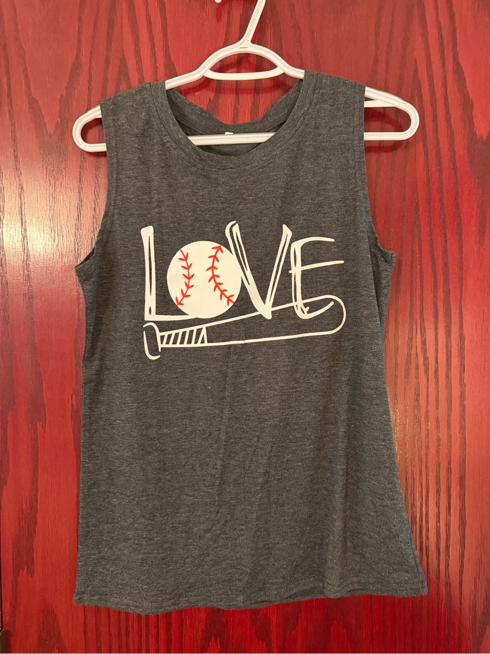 Women’s Grey Sleeveless 'Love' Baseball Graphic Tank Top